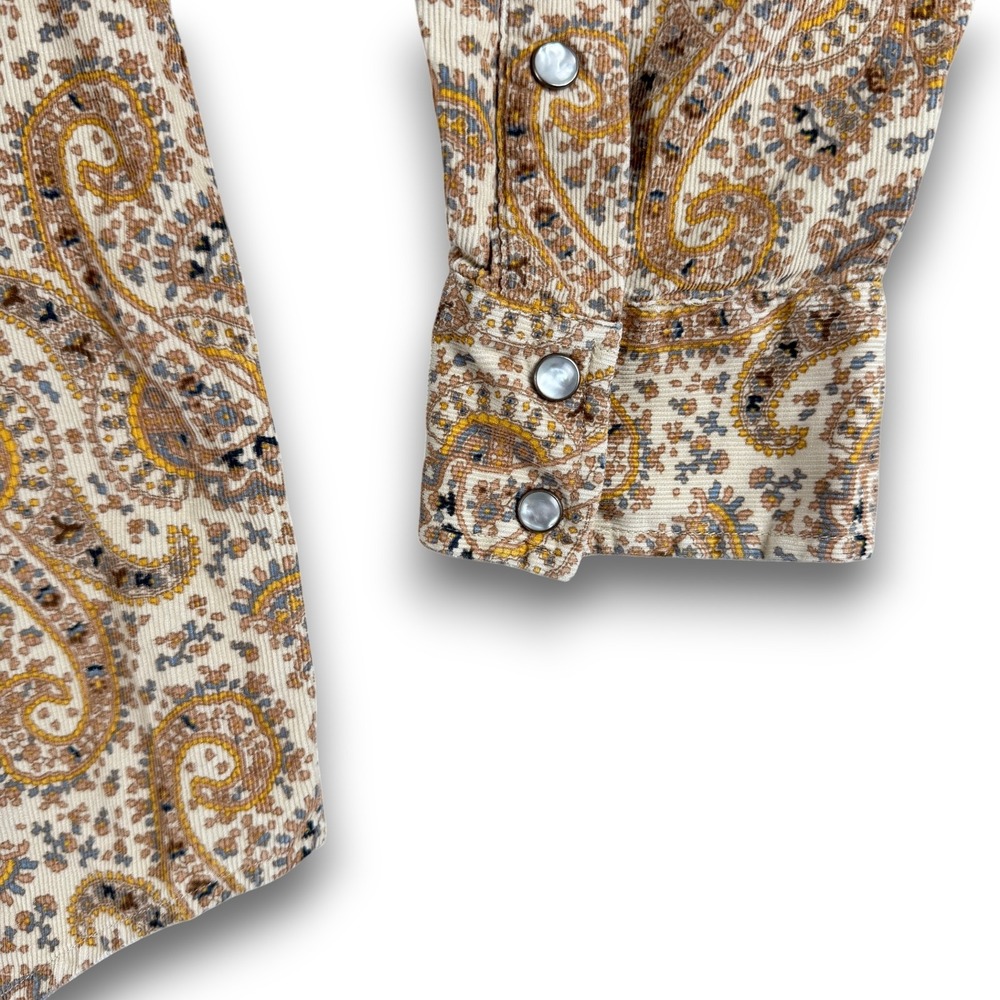 American Eagle Shirt Mens L Tan Paisley Corduroy Vintage Western Pearl Snap - Picture 5 of 11